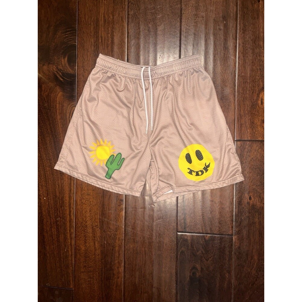 TDK KRTV Studios Mesh Streetwear Shorts Beige Tan Smiley Face Sun Cactus Size XL